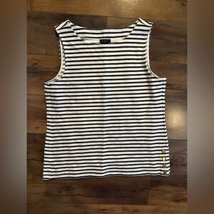 Ann Taylor Factory Stripe Tank Gold Button Coastal Preppy Medium
